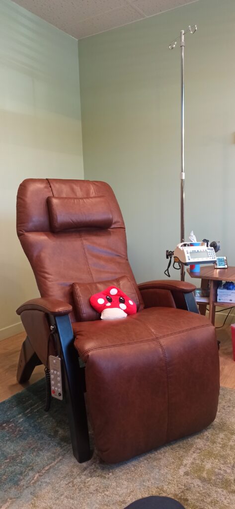 Medical equipment in a serene clinic room, monitoring vital signs during a ketamine treatment